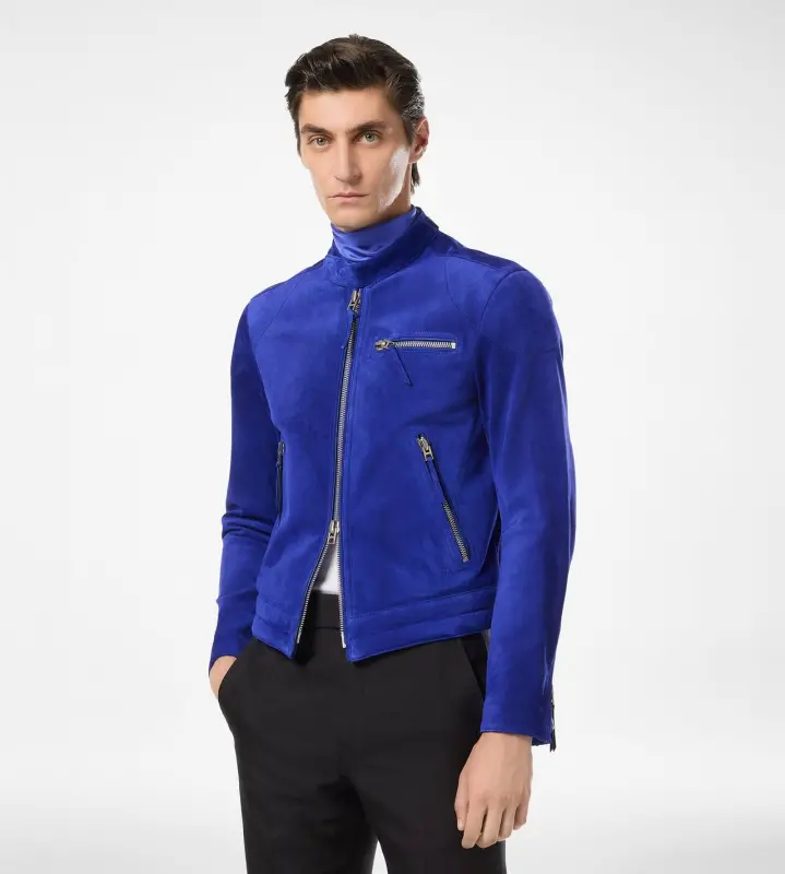 CASHMERE SUEDE BIKER ELECTRIC BLUE online